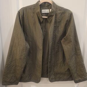ALFRED DUNNER Quilted Olive Green Open Front Jacket Women's 12 Fall Grandmacore
